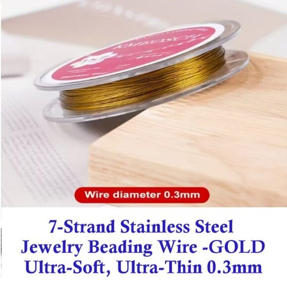 Gold 7-Strand Stainless Steel Jewelry Beading Wire .3mm,  Ultra-Soft Flexible - Picture 1 of 2